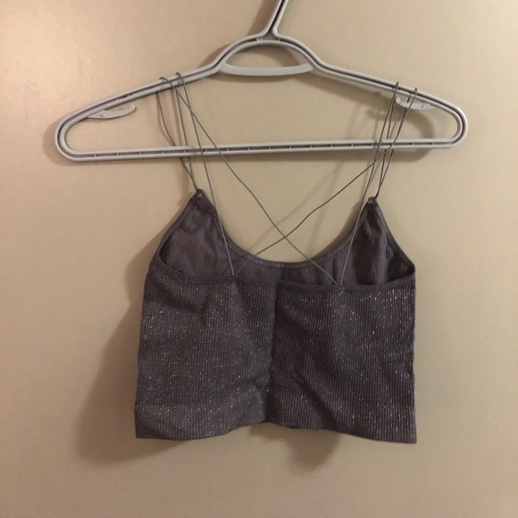 URBAN OUTFITTERS OUT FROM UNDER SPARKLY GREY CROPPED TANK TOP CROP TOP - Picture 3 of 4